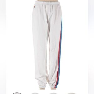 Aviator Nation White Track Pants with Red and Blue Stripes